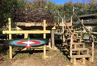 Stairs up to play space shaped like an eagle nest